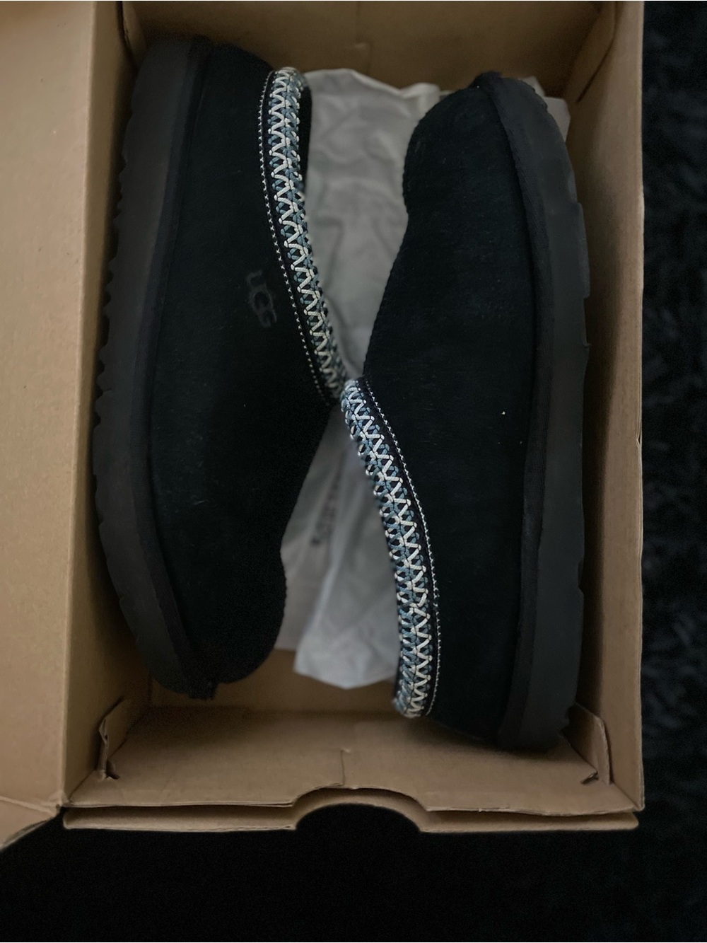 UGG Black Suede Ankle Slip-On boots with Contrast Stitching